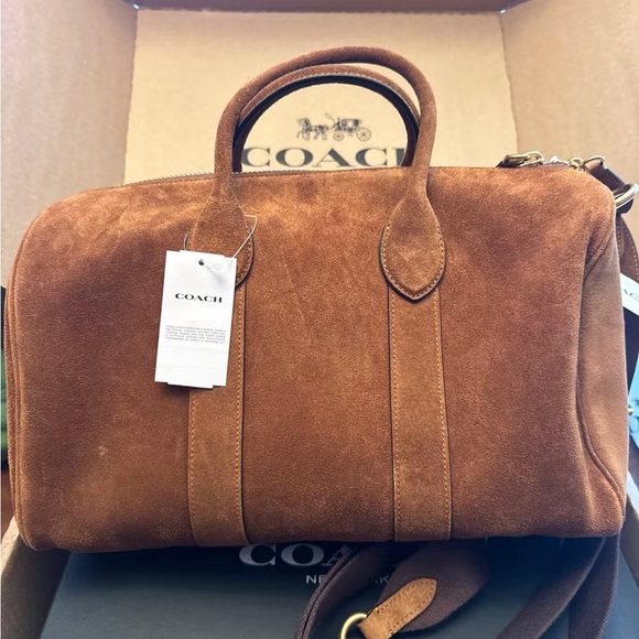 Coach Suede Satchel in Rich Chestnut Brown with Gold Hardware - Picture 3 of 12